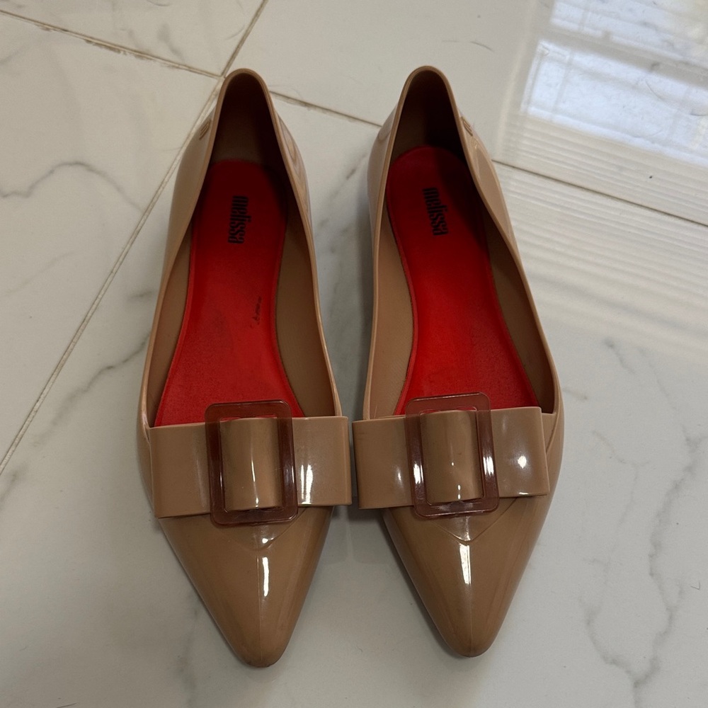 Melissa Women's Beige Flats with Bow Accent